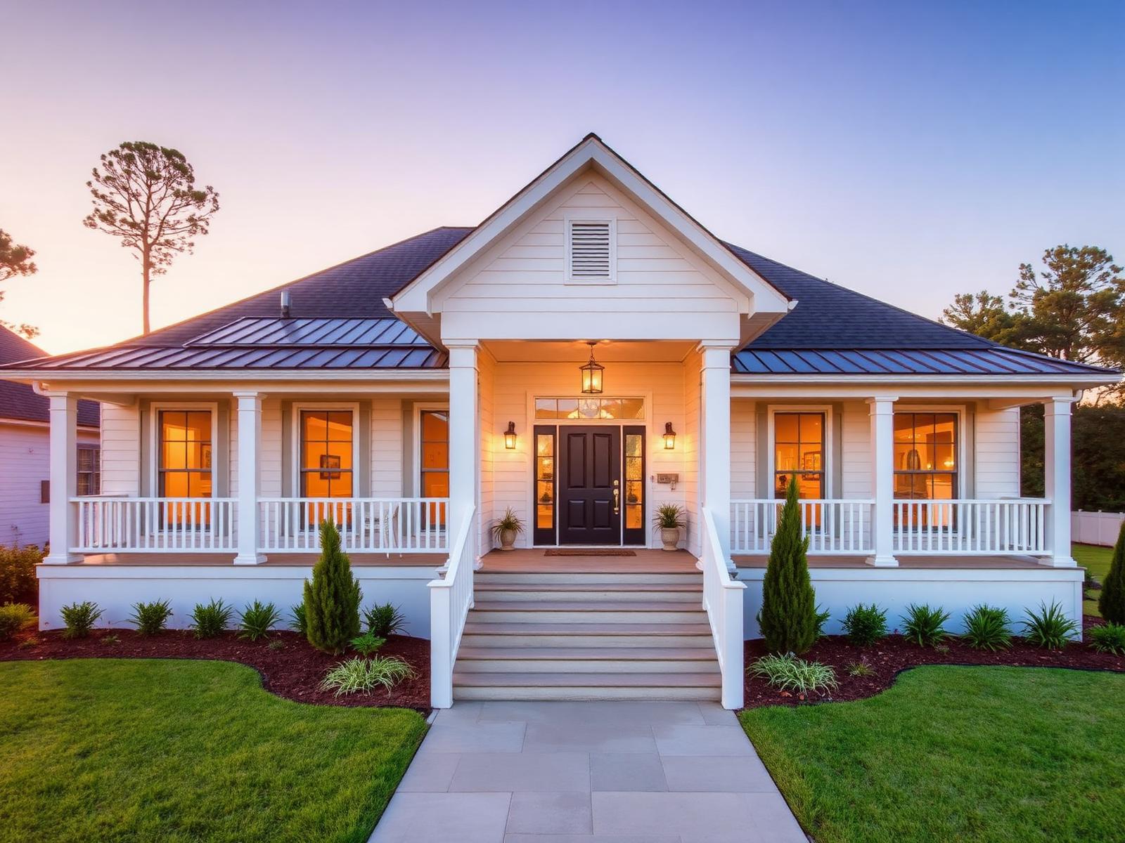 Modern Southern home at golden hour
